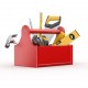 Toolbox with tools. Skrewdriver, hammer, handsaw and wrench